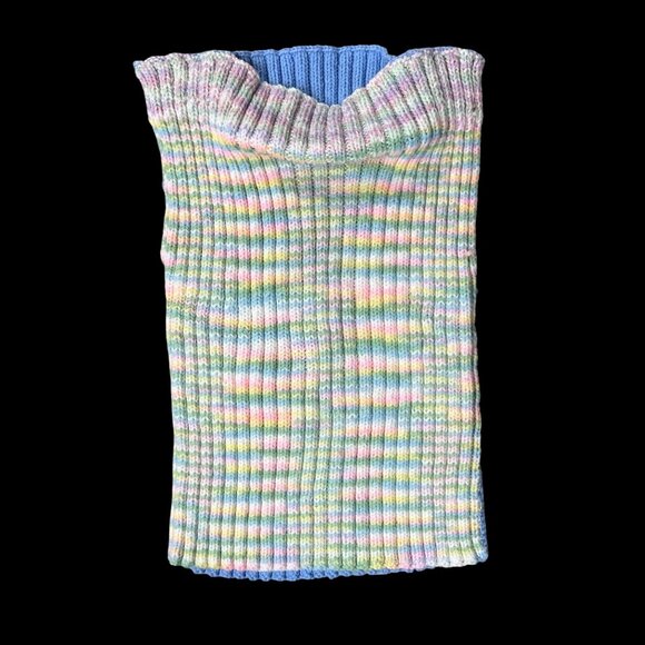 Vintage Sweater Vest Handmade Reversible Crocheted Pastel Stripes Blue Ribbed - Picture 2 of 7